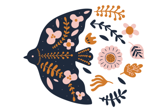 Decorative Bird Emblem with Floral Ornam: Integrating Ethnic Art into Modern Workflows