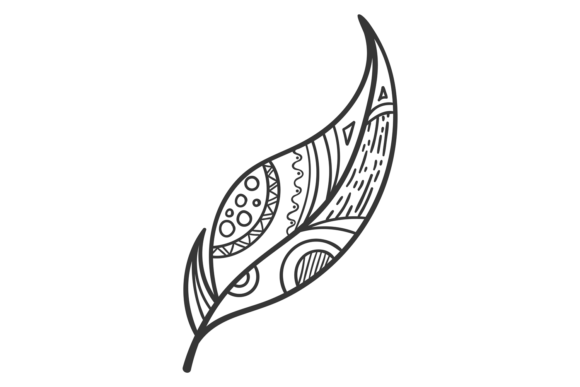 Decorative Feather with Hand Drawn Ethni