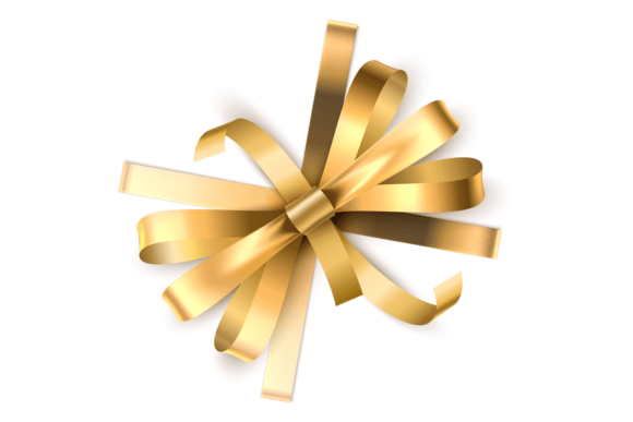 Decorative Golden Bow. Top View Realistic