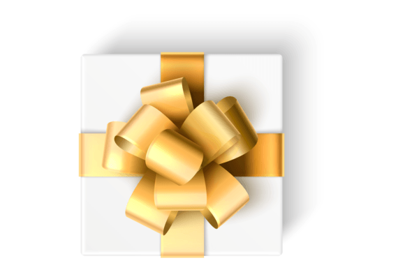 Gift Box Top View. Decorative Golden Rib