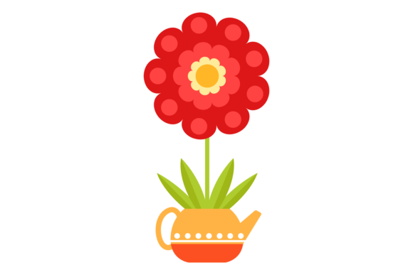 Red Flower in Decorative Teapot. Cozy Ho