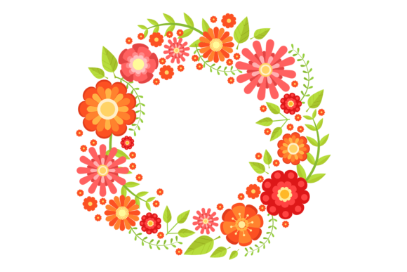 Red Flowers Wreath. Decorative Classic R
