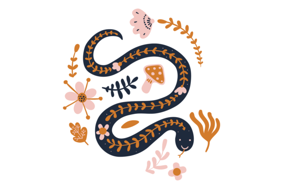 Snake in Boho Decorative Style. Natural
